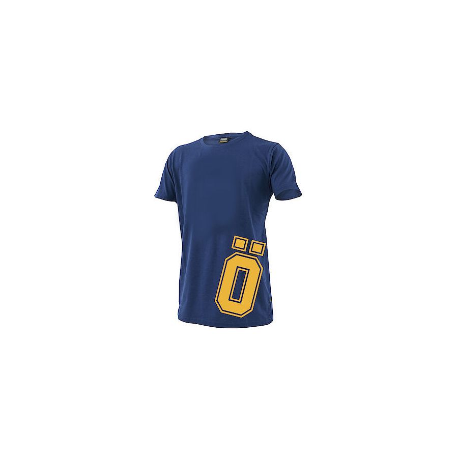 Blue round neck t-shirt with the official Öhlins logo printed at the front.